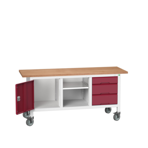 bott Bloc établi mobile verso, 3 tiroirs, 1 armoire, 1 tablette, RAL7035 gris clair/RAL3004 rouge pourpre