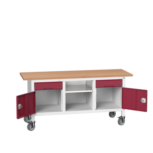 bott Bloc établi mobile verso, 2 tiroirs, 2 armoires, 1 tablette, RAL7035 gris clair/RAL3004 rouge pourpre