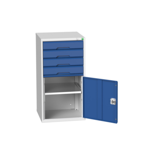 bott armoire à tiroirs verso avec porte battante, 4 tiroir(s), RAL7035 gris clair/RAL5010 bleu gentiane