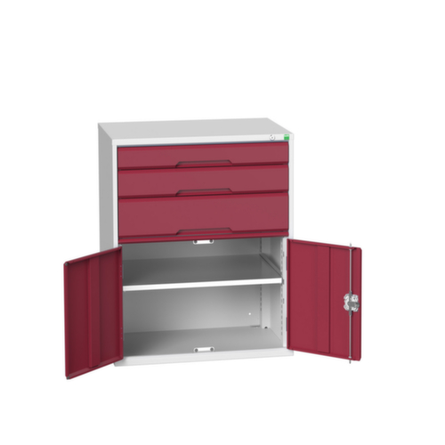 bott armoire à tiroirs verso avec porte battante, 3 tiroir(s), RAL7035 gris clair/RAL3004 rouge pourpre
