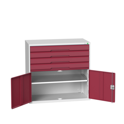 bott armoire à tiroirs verso avec porte battante, 4 tiroir(s), RAL7035 gris clair/RAL3004 rouge pourpre
