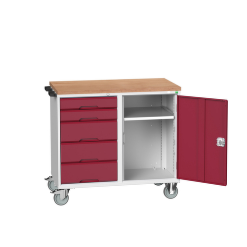 bott poste de travail mobile verso, 5 tiroirs, 1 armoire, RAL7035 gris clair/RAL3004 rouge pourpre