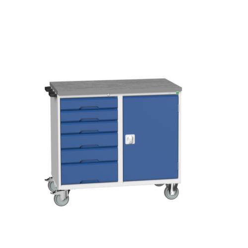 bott poste de travail mobile verso, 6 tiroirs, 1 armoire, RAL7035 gris clair/RAL5010 bleu gentiane