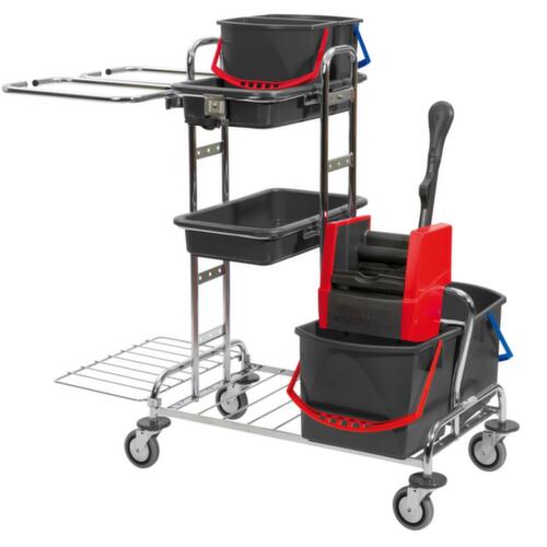 Vermop Chariot de nettoyage Variant Variant 27 avec presse à balais et porte-sacs à déchets, 2x6 l/2x17 l seau en ROUGE/BLEU