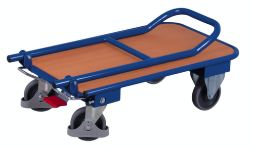 VARIOfit Chariot pliant à barre de poussée avec zone de chargement en bois, force 250 kg, TPE bandage