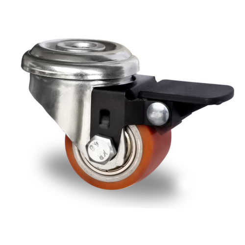 Cascoo Roulette pivotante avec trou de fixation et frein, force 100 kg, polyuréthane bandage