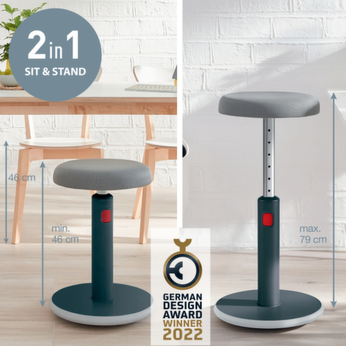 Leitz tabouret assis-debout Ergo Cosy Aktiv, assise gris, partie inférieure du pied antidérapante