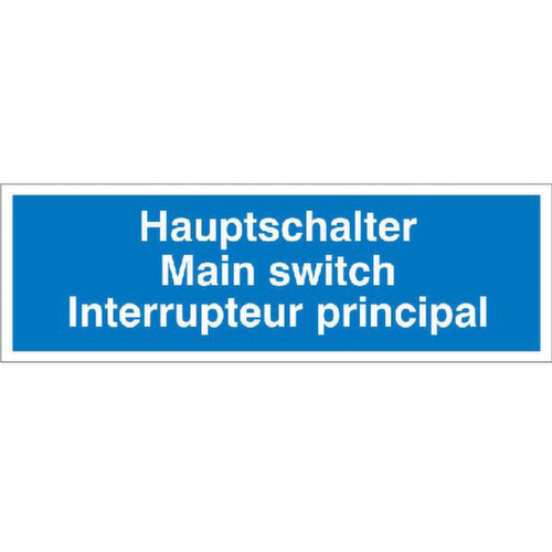 Étiquettes de signalisation SafetyMarking®, « Interrupteur principal trilingue (allemand/anglais/français) »