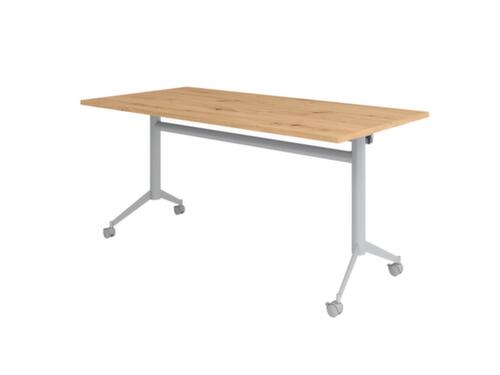 Table pliante roulante, hauteur x largeur x profondeur 750 x 1600 x 800 mm, panneau chêne noueux