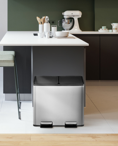 Poubelle à pédale EKO avec revêtement résistant aux traces de doigts, 2 x 15 l