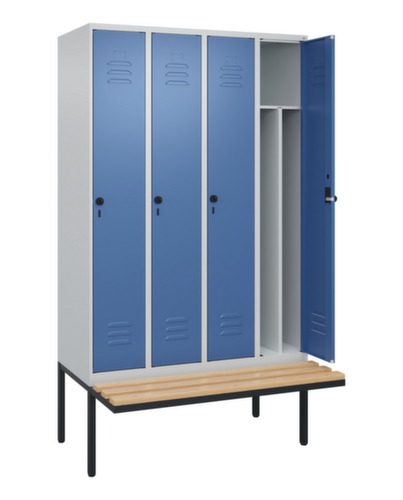 C+P Armoire vestiaire avec banc Classic Plus pour une séparation en noir et blanc, largeur de compartiment 300 mm