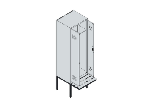 C+P Armoire vestiaire avec banc Classic Plus pour une séparation en noir et blanc, largeur de compartiment 300 mm