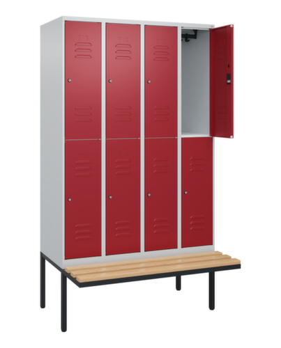 C+P Armoire vestiaire à deux niveaux Classic Plus avec banc, largeur de compartiment 300 mm