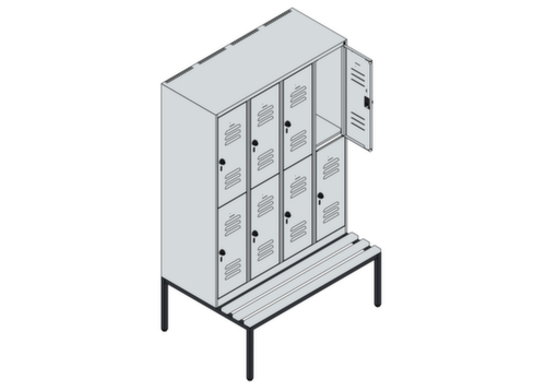 C+P Armoire vestiaire à deux niveaux Classic Plus avec banc, largeur de compartiment 300 mm