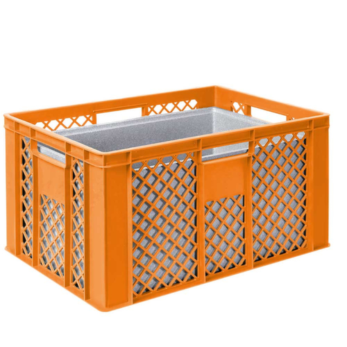 Bac gerbable norme Europe avec boîte isotherme, orange, capacité 63 l, couvercle indépendant pour boîte isotherme