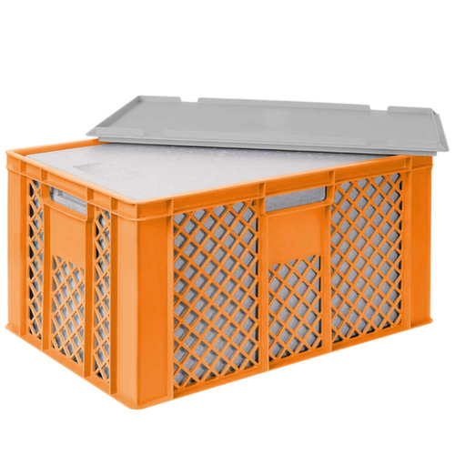 Bac gerbable norme Europe avec boîte isotherme, orange, capacité 63 l, couvercle indépendant pour boîte isotherme