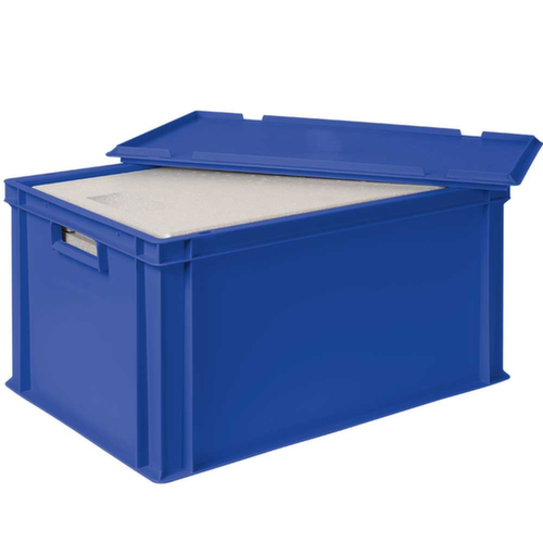 Bac gerbable norme Europe avec boîte isotherme, bleu, capacité 65 l, couvercle indépendant pour boîte isotherme
