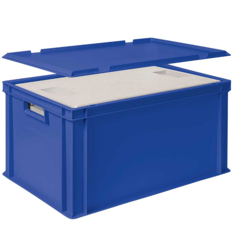 Bac gerbable norme Europe avec boîte isotherme, bleu, capacité 65 l, couvercle indépendant pour boîte isotherme