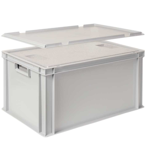 Bac gerbable norme Europe avec boîte isotherme, gris, capacité 65 l, couvercle indépendant pour boîte isotherme