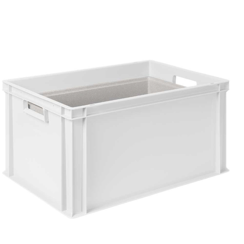 Bac gerbable norme Europe avec boîte isotherme, blanc, capacité 65 l, couvercle indépendant pour boîte isotherme