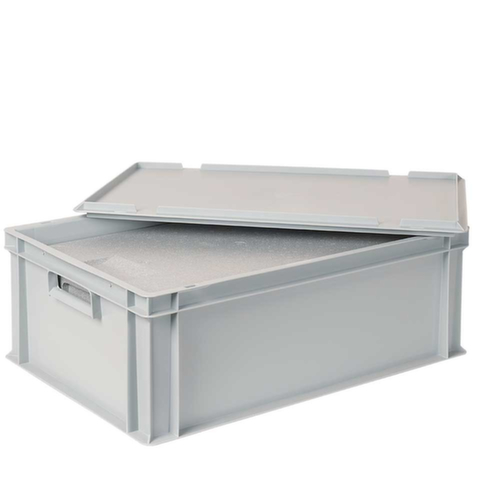 Bac gerbable norme Europe avec boîte isotherme, gris, capacité 44,5 l, couvercle indépendant pour boîte isotherme