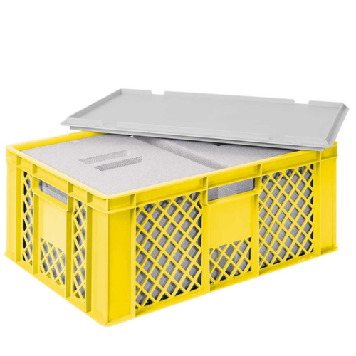 Bac gerbable norme Europe avec 2 boîtes isothermes, jaune, capacité 43 l, couvercle indépendant pour boîte isotherme