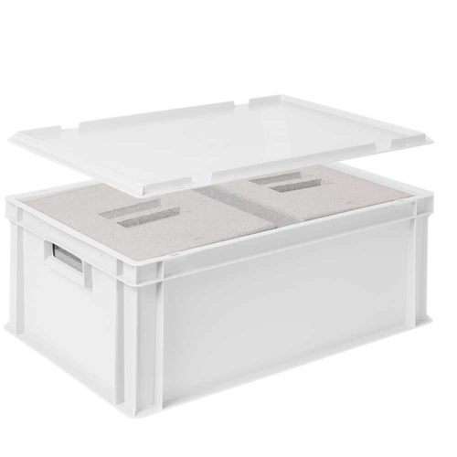 Bac gerbable norme Europe avec 2 boîtes isothermes, blanc, capacité 44,5 l, couvercle indépendant pour boîte isotherme
