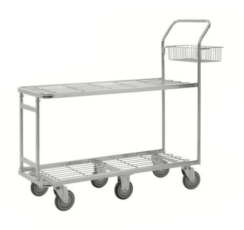 Kongamek Chariot avec barre de poussée à 2 plateaux, force 400 kg, plateau longueur x largeur 1080 x 415 mm