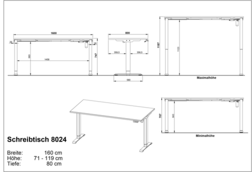 Bureau à hauteur réglable électriquement GW-PROFI 3.0 8024