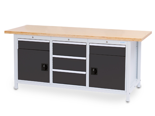 Bedrunka + Hirth Bloc établi, 3 tiroirs, 2 armoires, RAL7035 gris clair/RAL7016 gris anthracite