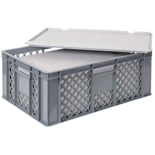 Bac gerbable norme Europe avec boîte isotherme, gris, capacité 43 l, couvercle indépendant pour boîte isotherme