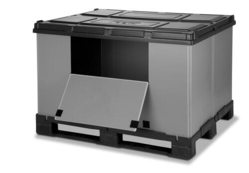 Caisse-palette pliante avec volet de chargement, capacité de gerbage 1000 kg, 3 patins, longueur x largeur 1000 x 1200 mm