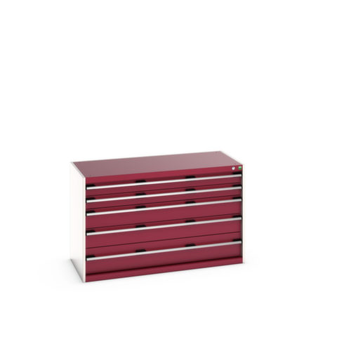 bott Armoire à tiroirs cubio surface de base 1300x650 mm, 5 tiroir(s), RAL7035 gris clair/RAL3004 rouge pourpre