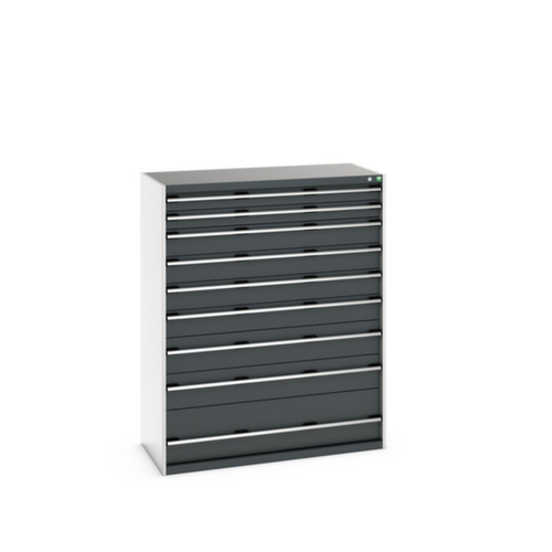 bott Armoire à tiroirs cubio surface de base 1300x650 mm, 9 tiroir(s), RAL7035 gris clair/RAL7016 gris anthracite