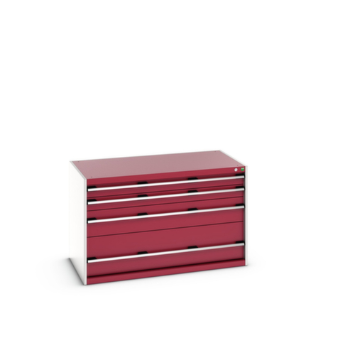 bott Armoire à tiroirs cubio surface de base 1300x750 mm, 4 tiroir(s), RAL7035 gris clair/RAL3004 rouge pourpre