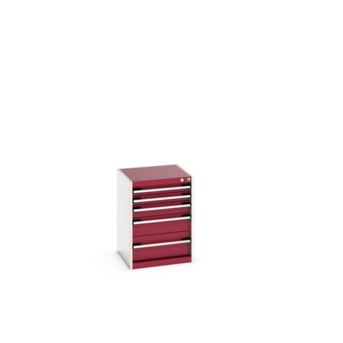 bott Armoire à tiroirs cubio surface de base 525x525 mm, 5 tiroir(s), RAL7035 gris clair/RAL3004 rouge pourpre