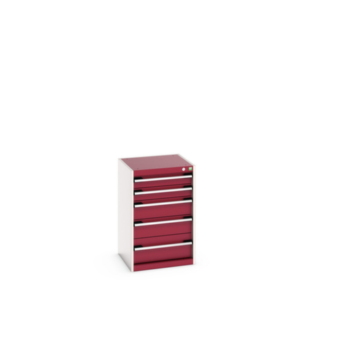 bott Armoire à tiroirs cubio surface de base 525x525 mm, 5 tiroir(s), RAL7035 gris clair/RAL3004 rouge pourpre