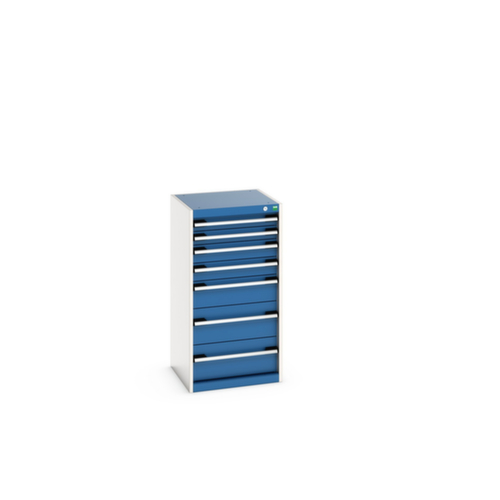 bott Armoire à tiroirs cubio surface de base 525x525 mm, 7 tiroir(s), RAL7035 gris clair/RAL5010 bleu gentiane