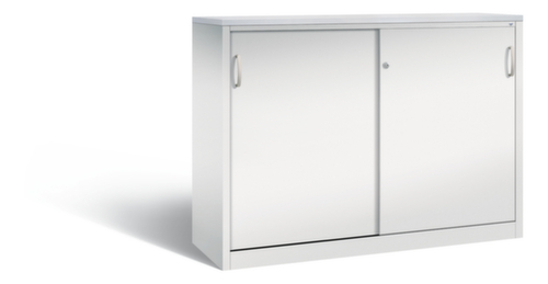 C+P Armoire à portes coulissantes pour bureau ERGO gris clair avec plateau supérieur