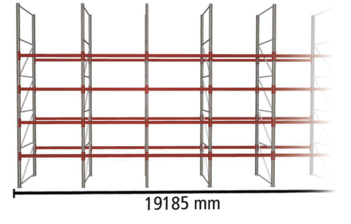META Rayonnage à palettes MULTIPAL pour 100 palettes, largeur 19185 mm, 5 niveaux de stockage