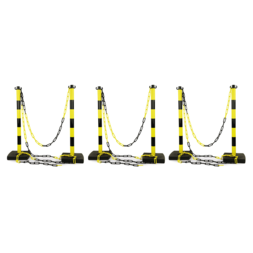 Kit de 6 poteaux PVC + 12 m de chaine jaune/noir