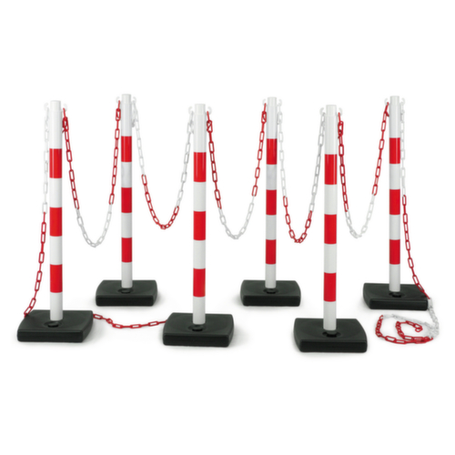 Kit de 6 poteaux PVC + 12 m de chaine rouge/blanc