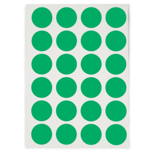 Pastille verte adhésif permanent en planche A5 30 mm diam