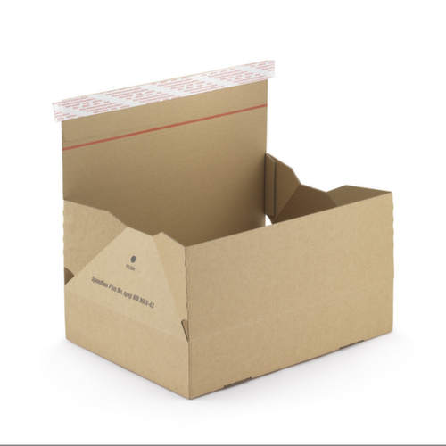 Boîte postale à fond automatique avec soufflets latéraux et fermeture adhésive