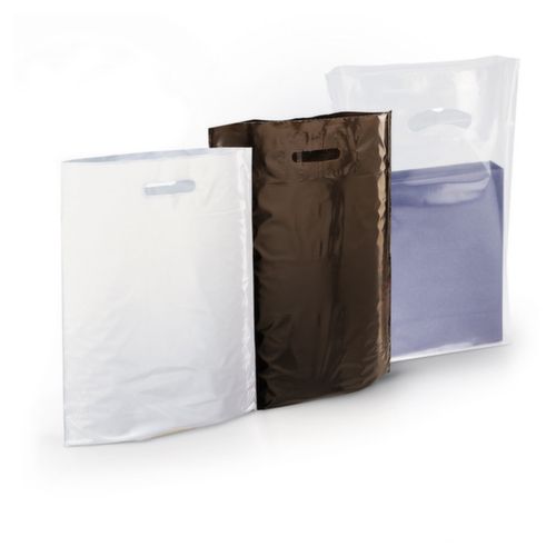 200 sacs plastique blanc à poignées découpées et à soufflet de fond RAJA