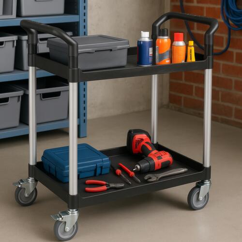 UDOBÄR Chariot à étagères plastique 793x510 mm, force 180 kg, 2 plateaux