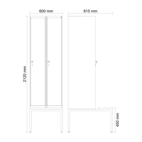 C+P Armoire vestiaire Evolo PLUS avec banc, largeur de compartiment 300 mm