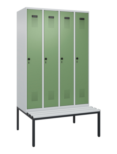 C+P armoire vestiaire en noir et blanc Evolo PLUS avec banc, largeur de compartiment 300 mm