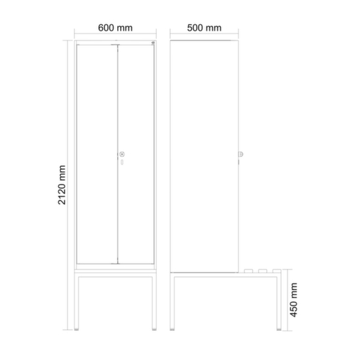 C+P armoire vestiaire en noir et blanc Evolo PLUS avec double compartiment et banc, largeur de compartiment 300 mm