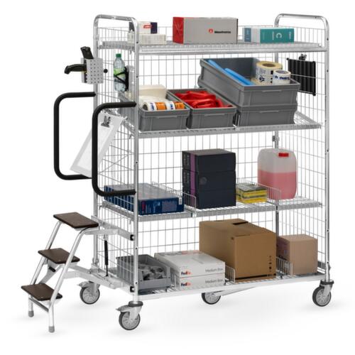 fetra Chariot d'entrepôt avec parois grillagées, force 300 kg, 1 plateaux